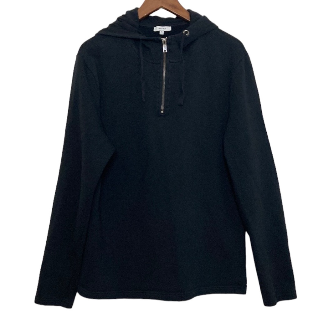 Reiss Hoodie Mens Large Kent Black Cotton Terry Half Zip Sweatshirt